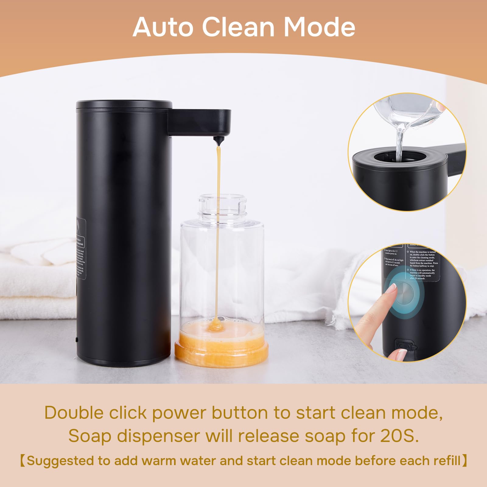 Dispenser automatico di sapone in acciaio inossidabile con sensore Dispenser di sapone a infrarossi elettrico IPX5 impermeabile USB-C Ricarica Sensore di movimento per cucina e bagno nero