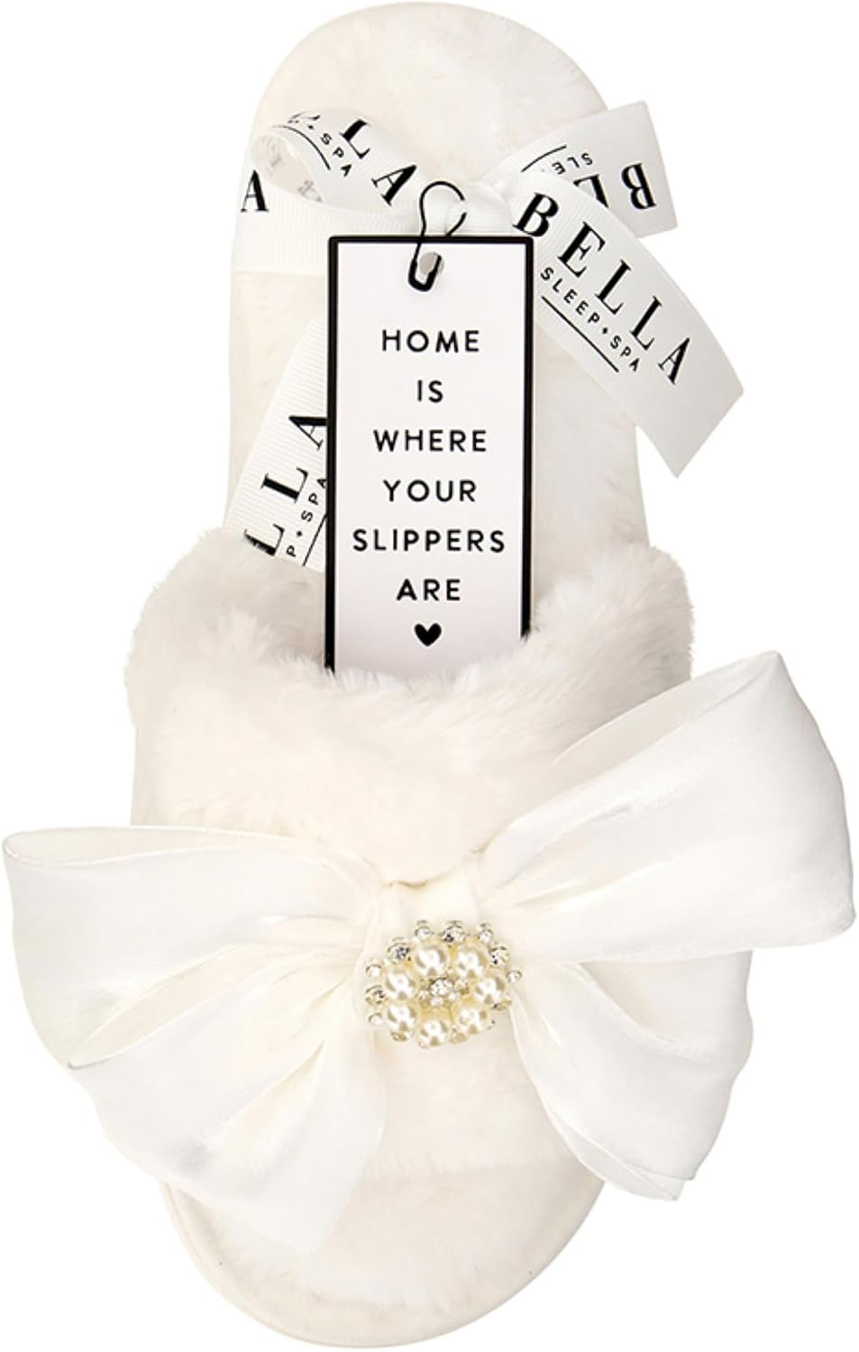 Bella Sleep + Spa Women’s Plush Open-Toe Slippers - Fuzzy House Slides with Large Velvet Bow