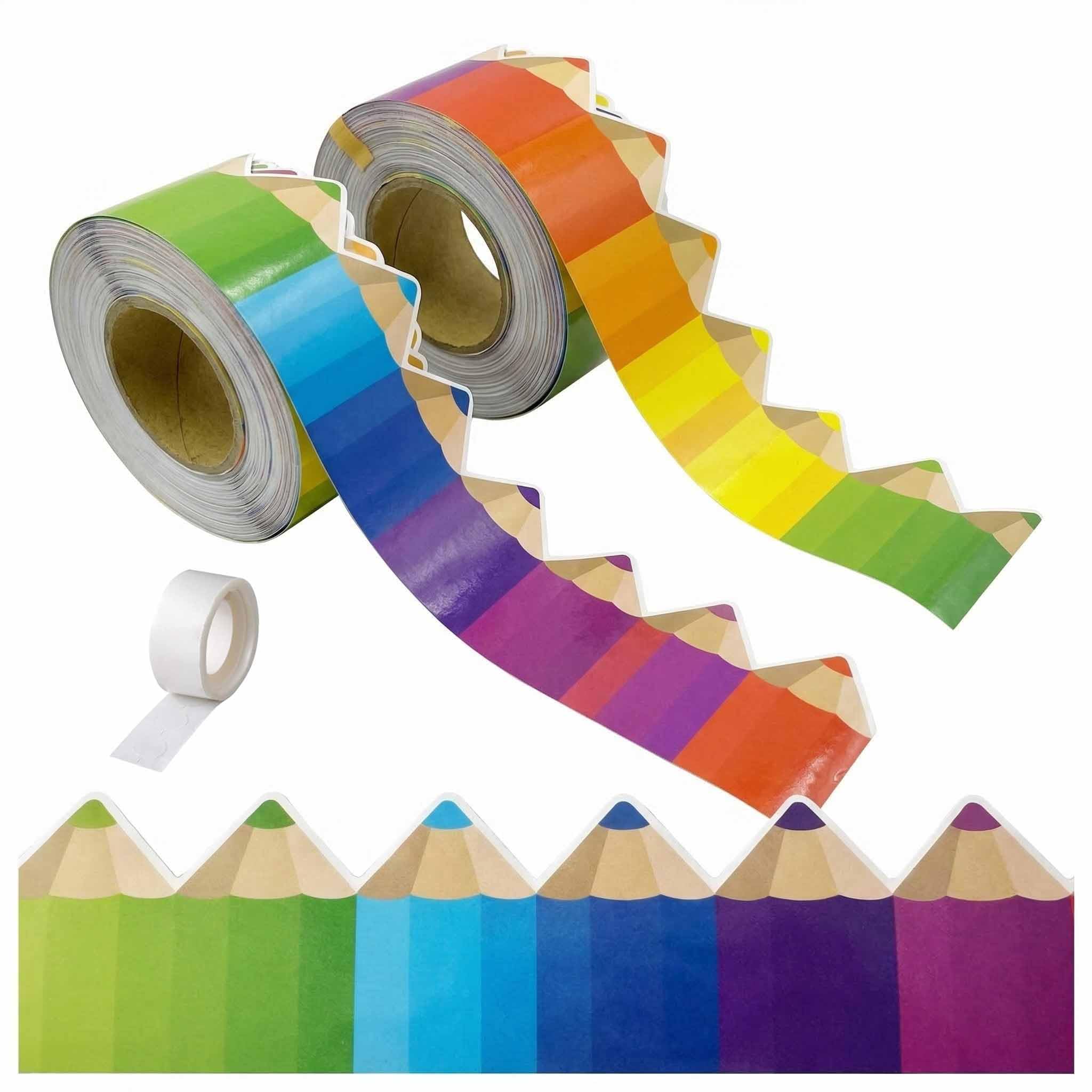 65 Feet Pencil Bulletin Board Borders, Scalloped Border Trim, Rolled Classroom Borders for Bulletin Board, White Board, Cork Board, Locker, and