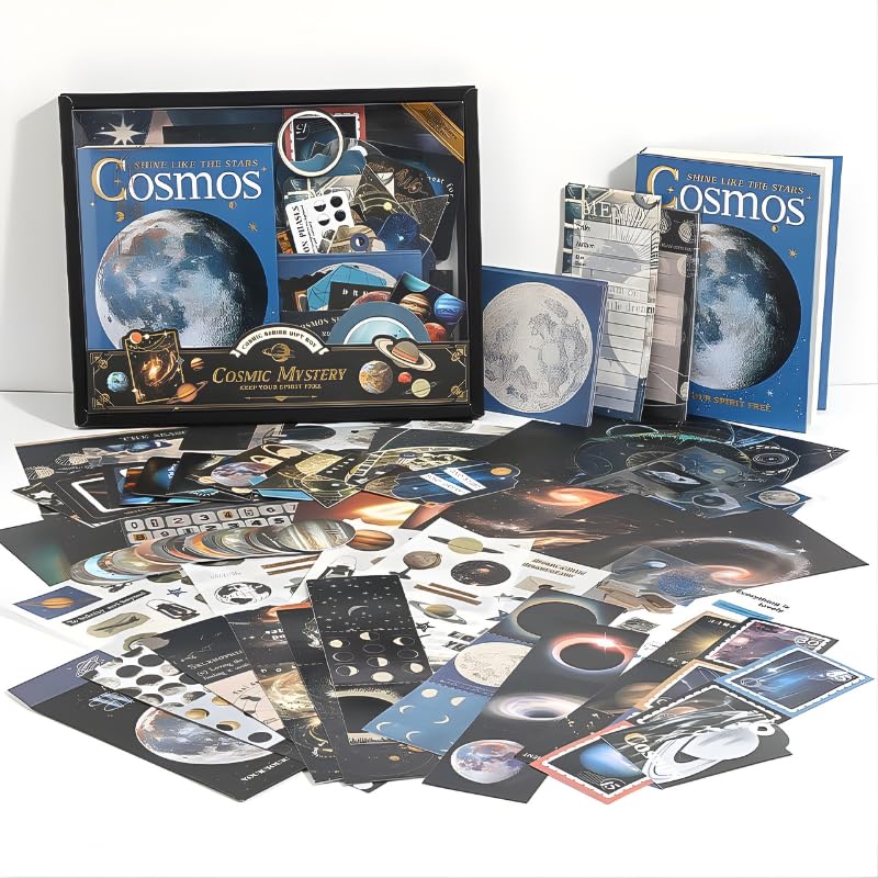 Image of RANDEN Cosmic Journaling Kit, 346PCS Vintage Scrapbook & Stationery Set with Aesthetic Stickers, Ephemera Pack and Journal Supplies for Bullet Journals, Planners, Albums & Creative Crafts (Cosmic)
