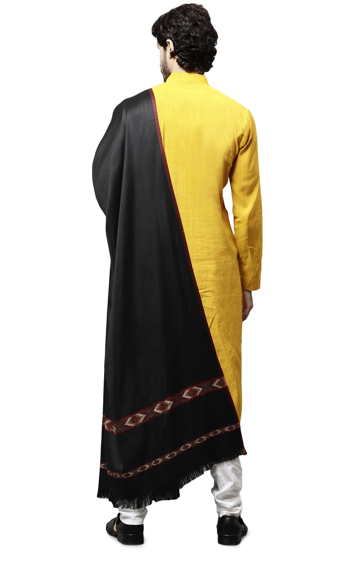 Weavers Villa Men's Kullu Design Wool Blend Lohi/Shawl [120 CM X 240 CM] (Black) - Image 5 thumbnail