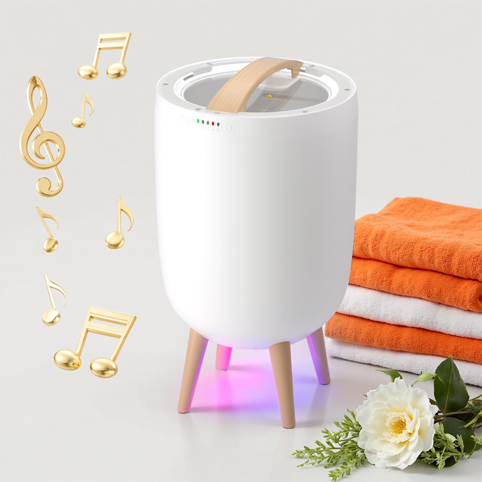 Towel Warmer Bucket for Bathroom Fast-Heating (Up to 260?), 20L Large Capacity with Bluetooth Speaker and Mood Lights Portable Towel Warmers with Timer, FCC/ETL Certified, Heated Cotton Only (White-B)