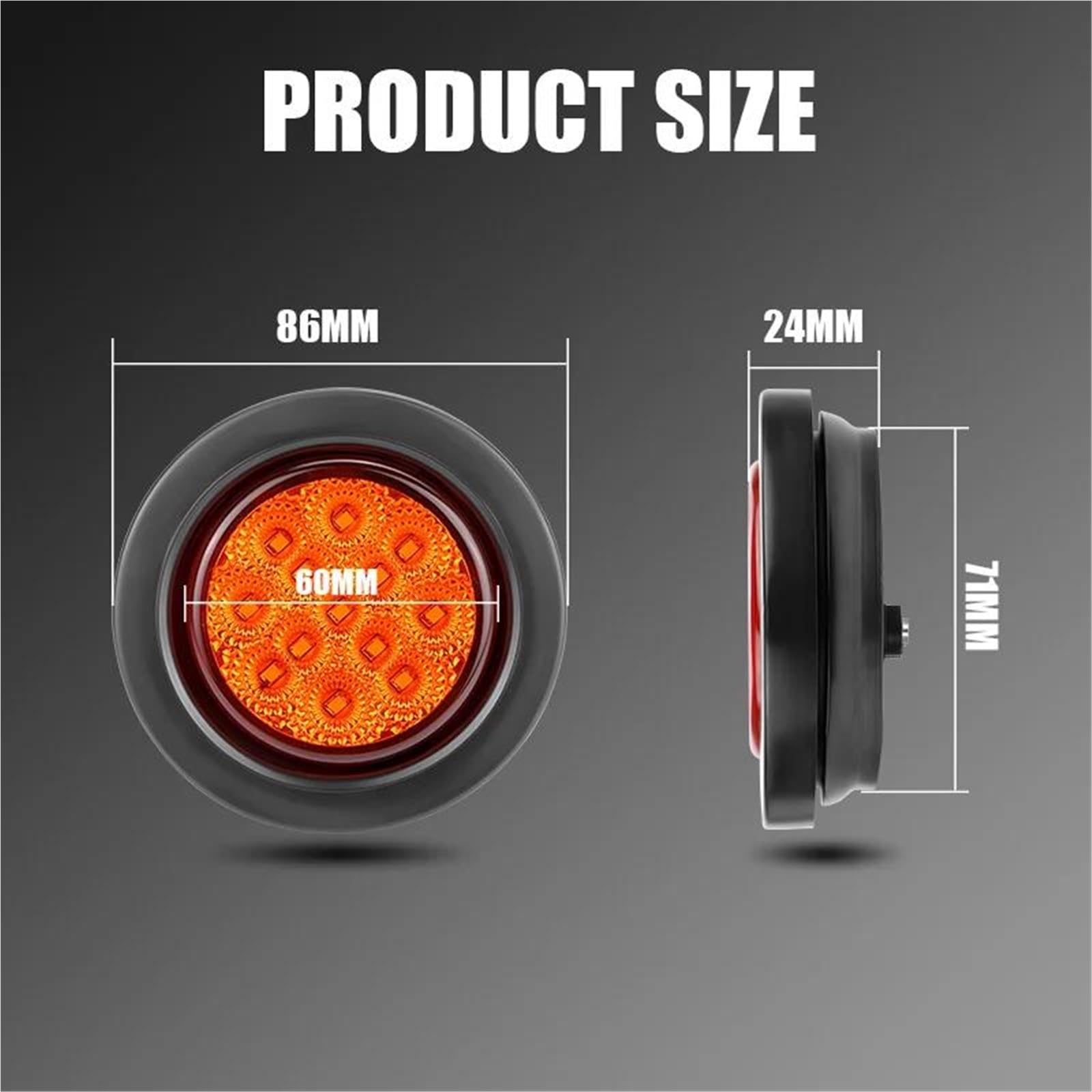 Luces Direccionales Luz Trasera Redonda 14 LED, 2,5 Pulgadas, Intermitente, Freno, Marcha Atrás, Para Coche, Camión, Remolque, Autobús Indicador Retrovisor(2pcs Yellow)