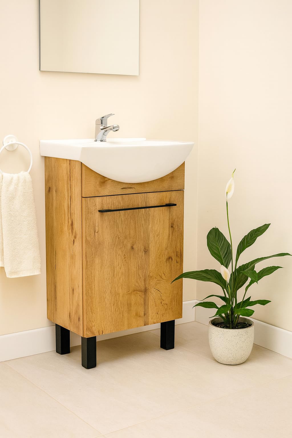Lavabo con armario bajo 50 cm de ancho, armario bajo lavabo Altea con lavabo Lancelot roble - Mueble bajo lavabo para baño, armarios de baño