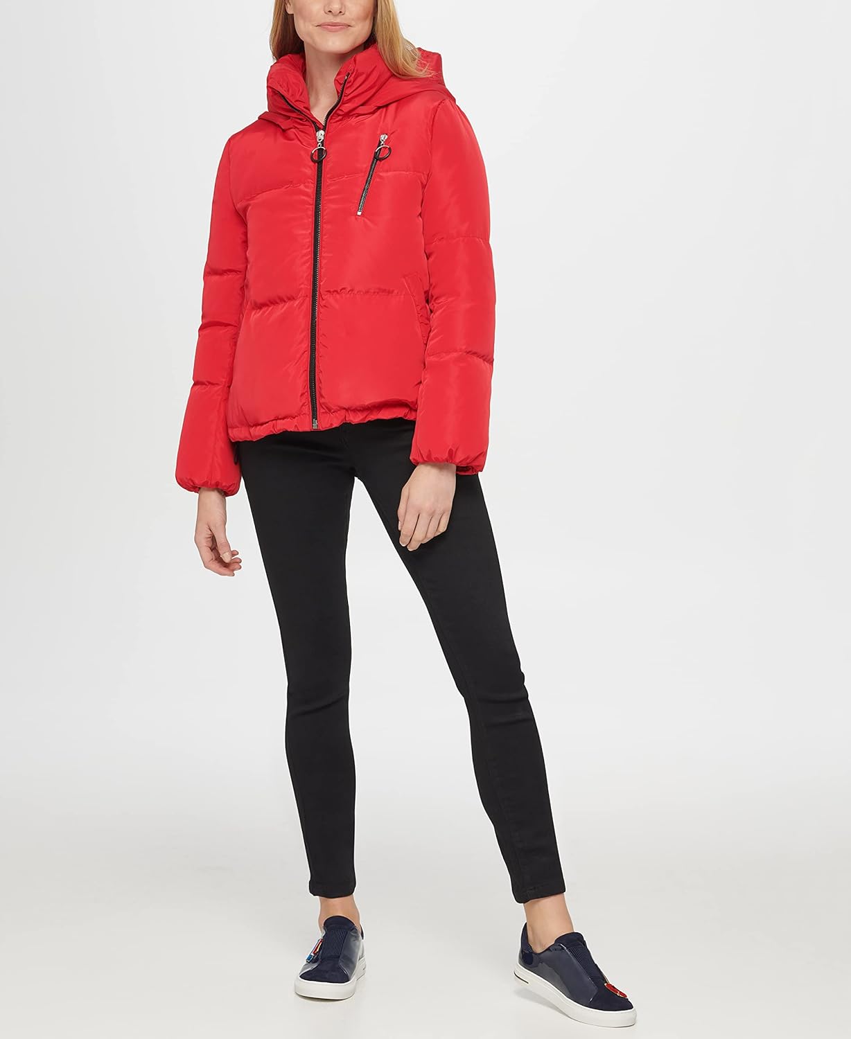 KARL LAGERFELD womens Stand Collar Short Puffer Jacket - Image 2