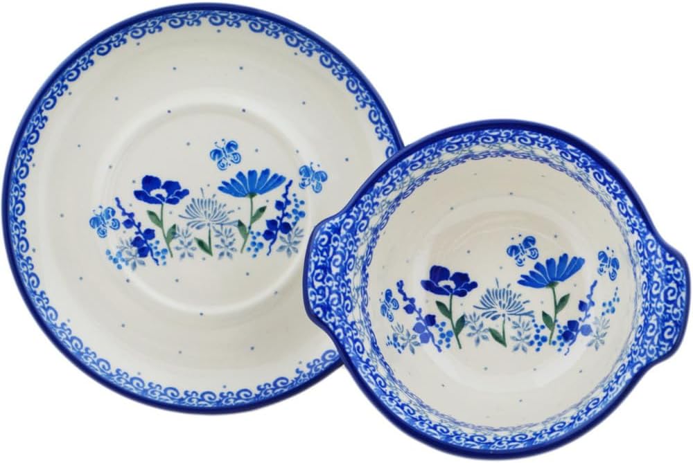 Authentic Polish Pottery Bouillon Cup with Saucer in Street Views Design Handmade in Bolesławiec Poland by Ceramika Artystyczna + Certificate of Authenticity