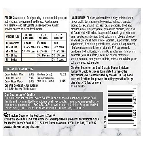 Chicken Soup For The Soul Puppy - Chicken, Turkey & Duck Classic Wet Dog Food Pate - Twelve 13 Ounce Cans - Soy, Corn & Wheat Free, No Artificial Flavors #TOP2