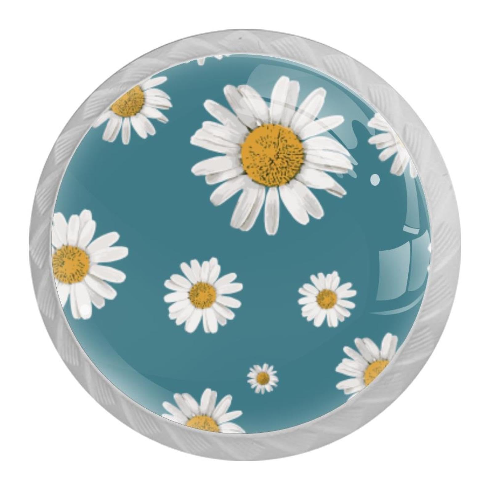 Tqmspg Multi01 4 Pieces Drawer Pulls Daisies Flowers Door Knobs Dresser Handles For Kitchen Wardrobe Cupboard Hardware Furniture