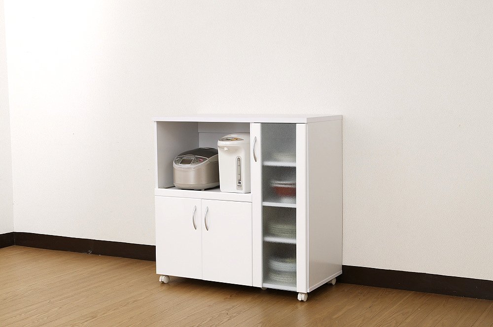 Amazon | 食器棚 NEW MILANO kitchen series レンジワゴン 90R 鏡面