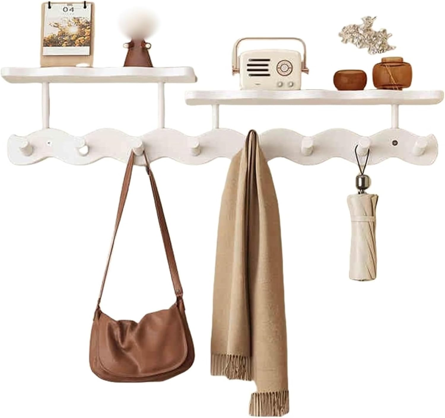 Wall Mounted Wood Top Shelf with Clothes Hanging Rod Closet Clothing Organizer with Hanger Bar and Display Shelf for Home Clothing Store