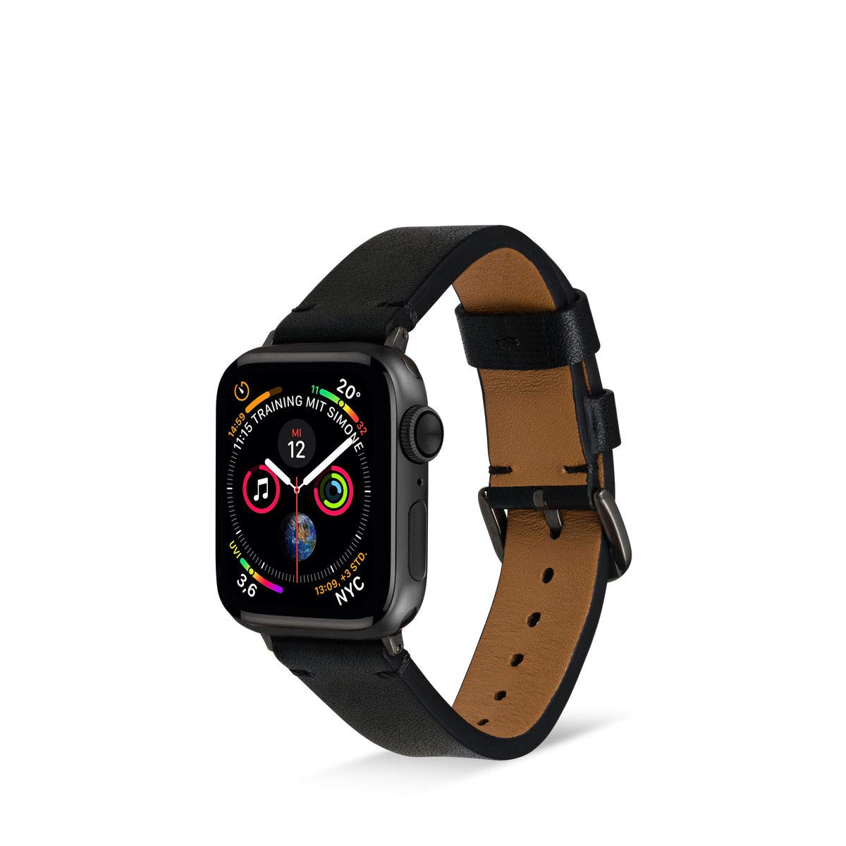 Artwizz WatchBand Leather kompatibel mit Apple Watch Series 11-1 & SE (42/41/40/38mm) – Verstellbares Premium Leder-Ersatzarmband mit Adapter – Schwarz