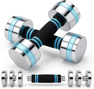 Steel Dumbbells Ultracompact Adjustable   Chrome Dumbbell Set with Anti-Slip Foam Handle, Compact Weights for Home & Gym Training