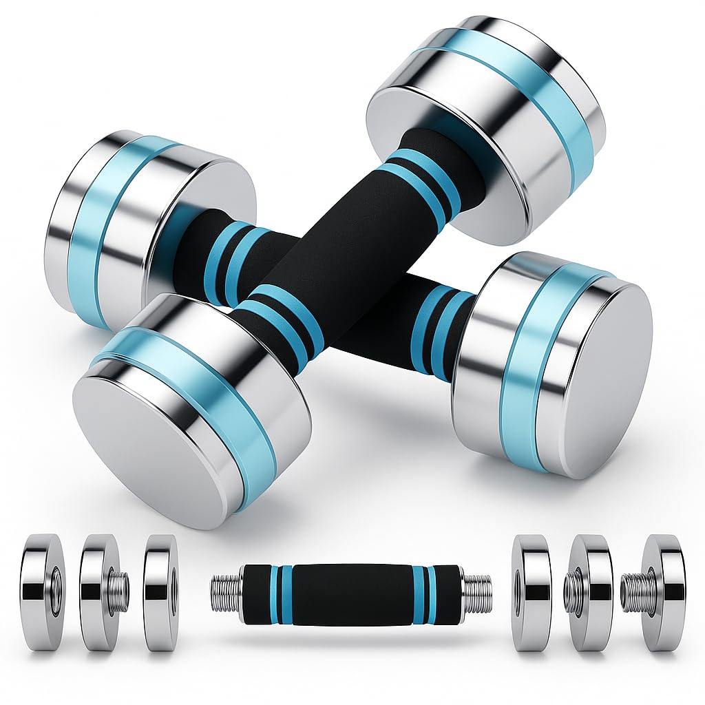 Steel Dumbbells Ultracompact Adjustable – Chrome Dumbbell Set with Anti-Slip Foam Handle, Compact Weights for Home & Gym Training (Pair 25kg (2 × 12.5kg))
