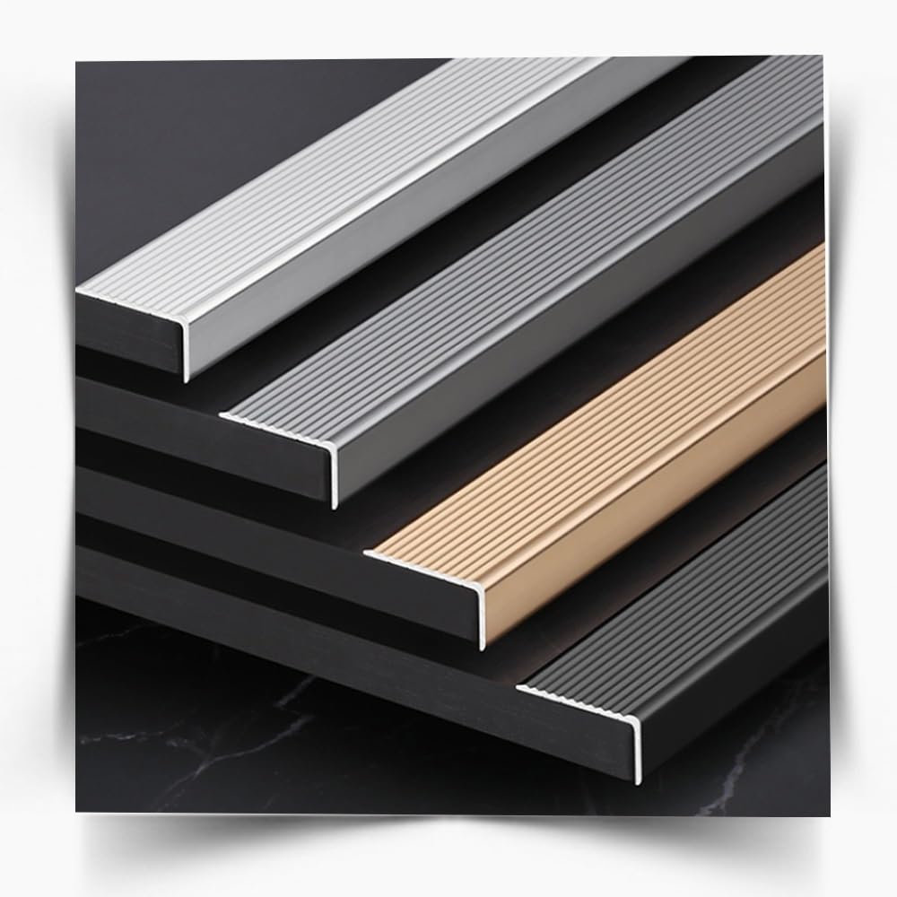 Perfil De Borde De Escalón Aluminio Tiras Antideslizantes para Peldaños Perfiles Angulares Forma De L para Escalones Madera Metal Baldosas(Grey,52"/130cm)