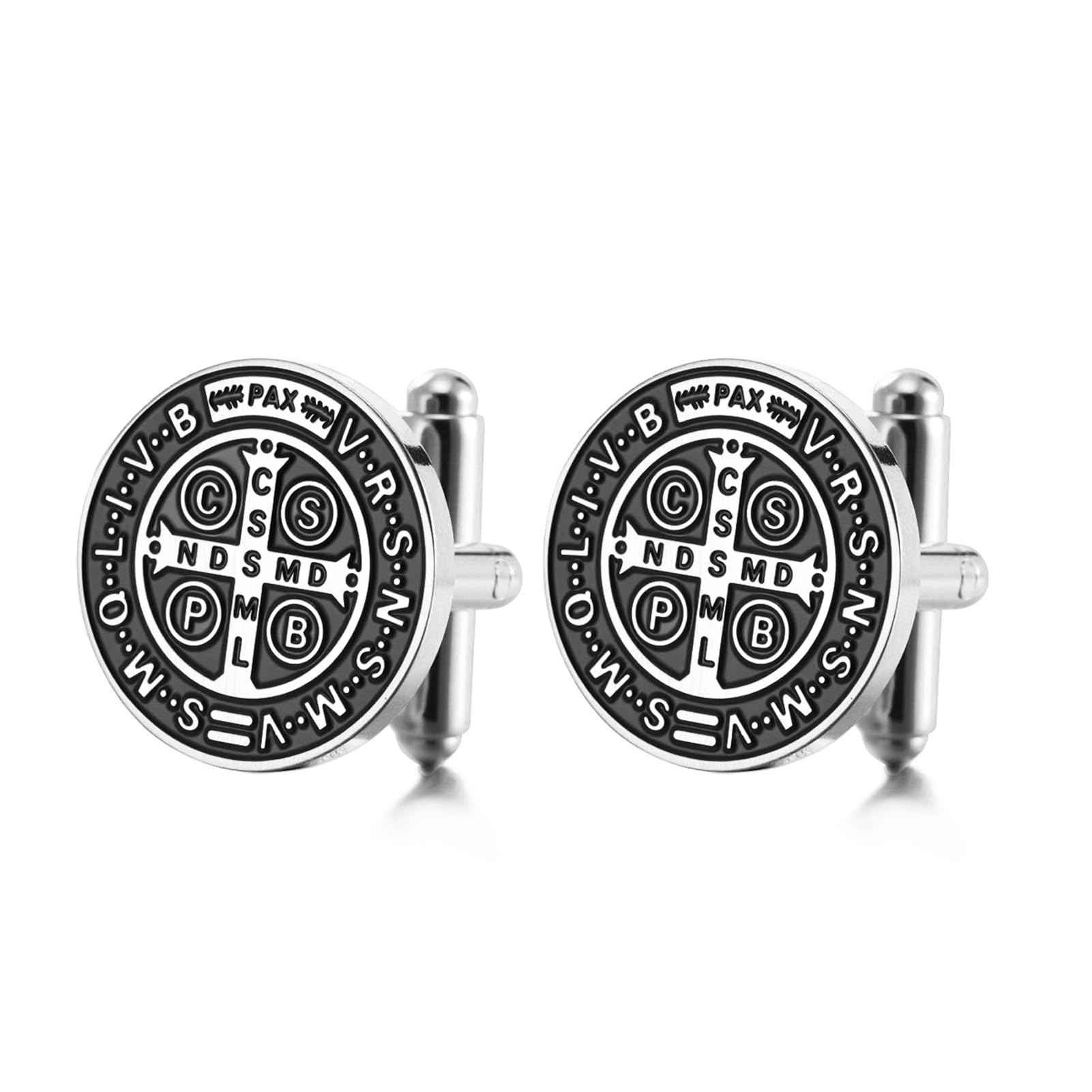 TEAMER Święty Benedykt spinki do mankietów ze stali nierdzewnej Święty Benedykt spinki do mankietów Jezus krzyż religijny katolicki amulet siły ochrona wiary pokój modlitwa biżuteria dla mężczyzn