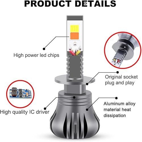 Miniatura 3 de Switchback - Bombillas LED estroboscópicas blancas y rosadas, moradas, H1, superbrillantes, luz antiniebla o luces de conducción diurna