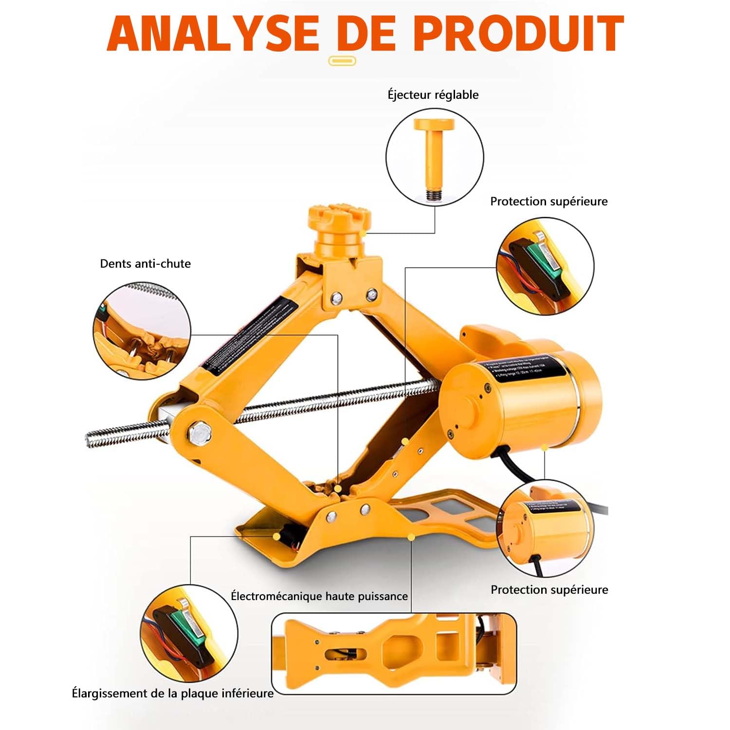 VOBOR Cric Electrique, 3T Cric Voiture à Ciseaux Levée 12V, 120-420 mm Portable Crics de Levage, Kit d'urgence Automobile pour Voitures, Camions, Berlines, Fourgonnettes, SUV