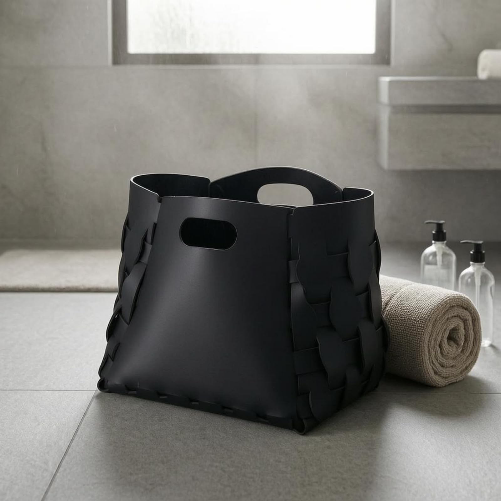 Cesto de Ropa Cesto de Almacenamiento Cesta Organizadora Cesta Plegable de Cuero con Asas Recortadas Adecuado para Ropa Juguetes Sala Hogar, Negro