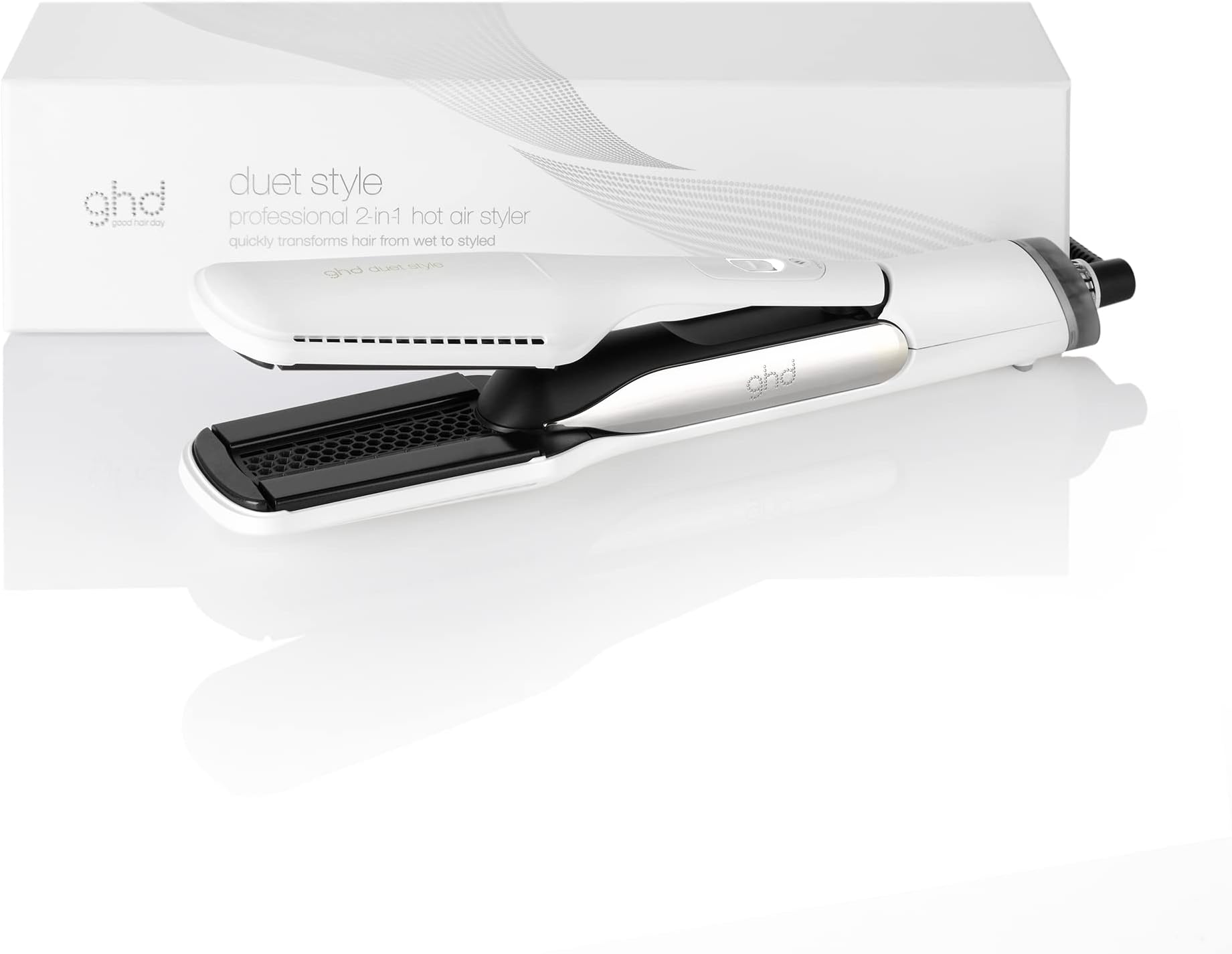 Duet Style ― 2-in-1 Flat Iron Hair Straightener + Hair Dryer, Hot Air Styler to Transform Hair from Wet to Styled ― White