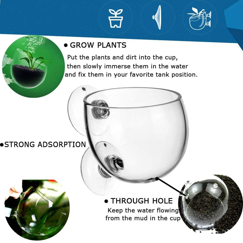 PINVNBY Plant Pot Aquarium Decor Aquatic Plant Cup with 2 Suction Cup for Fish Tank Aquarium Aquascape(2 Pack) - Image 2