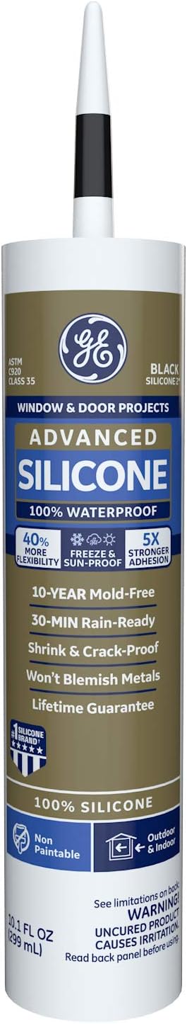 GE Sealants & Adhesives GE5030 Advanced Silicone 2 Window & Door Sealant, 10.1oz, Black : Industrial & Scientific