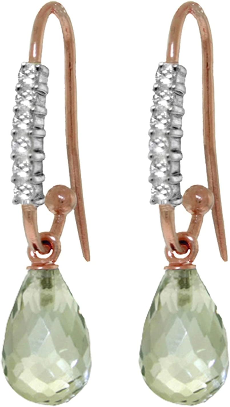 Galaxy Gold GG 14k Solid Gold Fish Hook Earrings Diamonds Green Amethysts