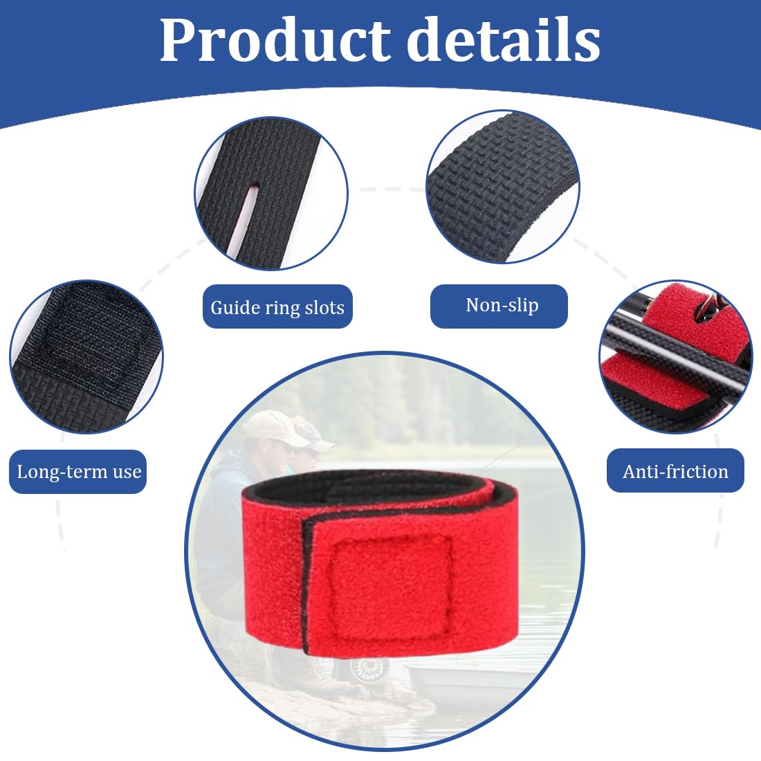 Cintas Caña De Pescar, 6 Piezas, EláSticas Cintas de Pesca, Cinturón para Cañas, Juego de Correas de Protección y Transporte para Cañas, para Cañas Giratorias Cañas con Mosca, 22cm, Negro, Azul, Rojo