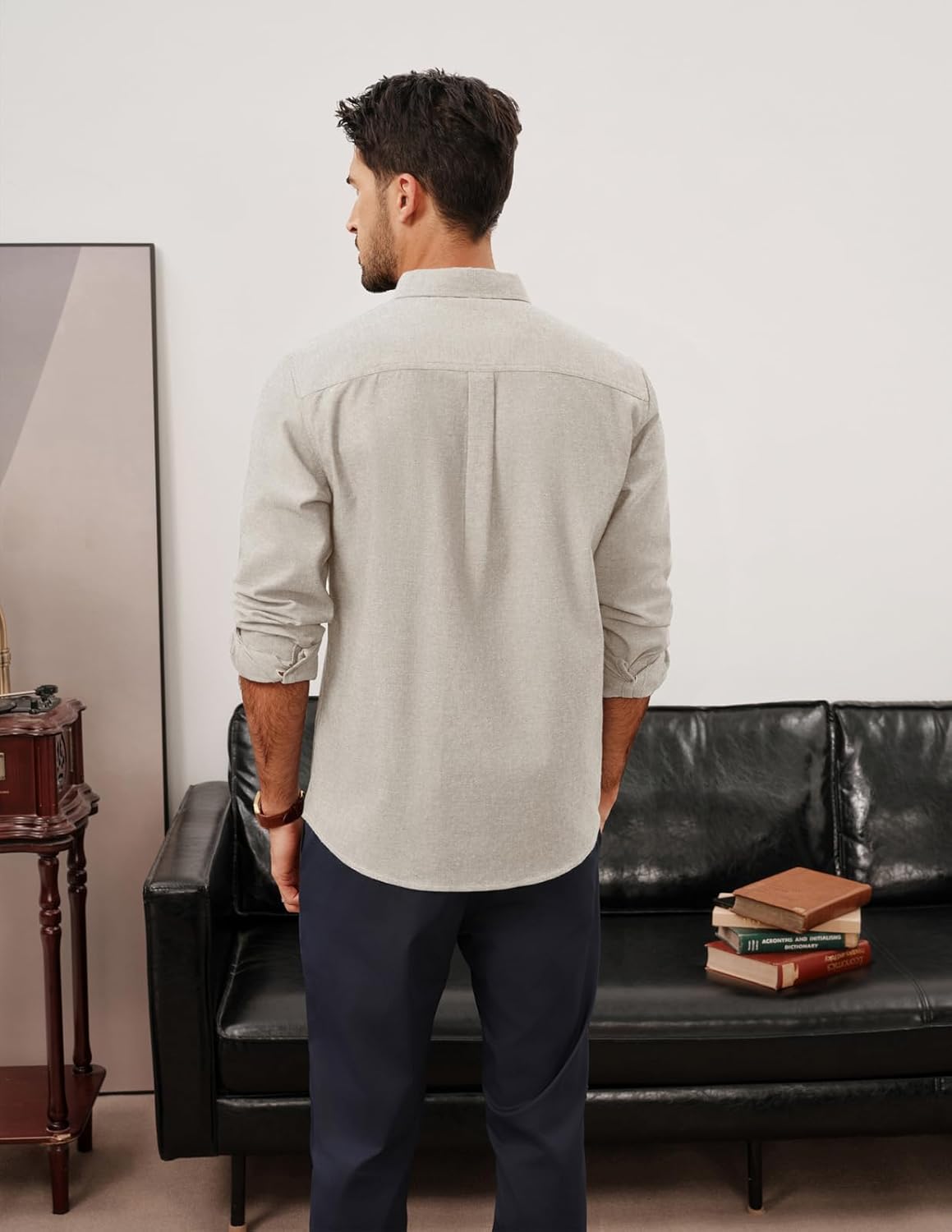 PJ PAUL JONES Mens Classic Fit Linen-Cotton Shirt Button Down Long Sleeve Casual Business Shirts - Image 5