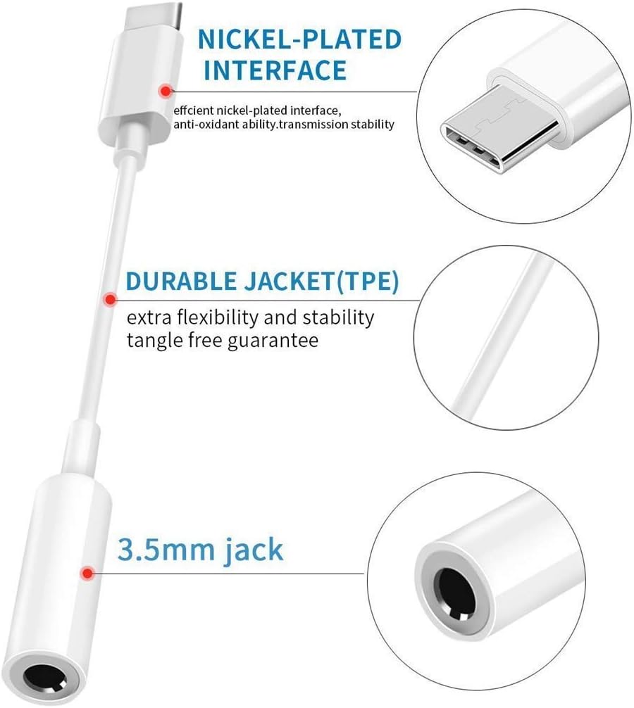 USB C to Headphone Jack Adapter,Type C to 3.5mm Aux Audio Dongle Cable Compatible with Pixel 4 3 2 XL, Galaxy S20 Ultra Z Flip S20+ Note 10 S10 S9 Plus, and More USB C Devices