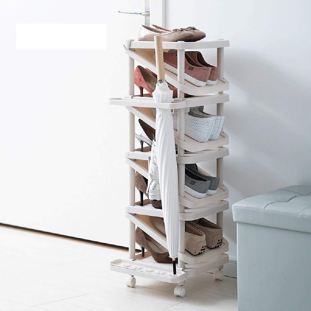 Étagère à chaussures porte-parapluie plastique meuble rangement entrée beige