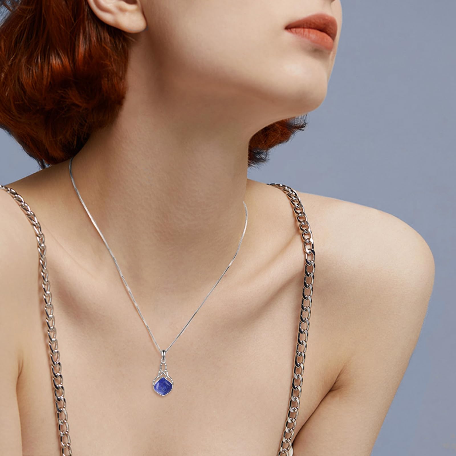 YAFEINI Moos Achat Halskette Sterling Silber Irisch Keltisch Filigran Teardrop Anhänger Halskette Schmuck Weihnachtsgeschenke