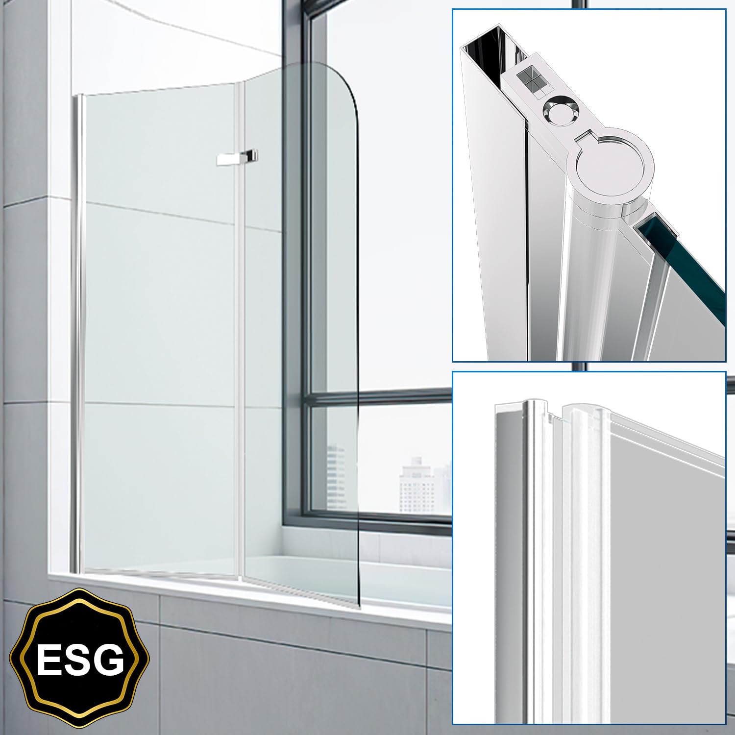 Mampara de ducha para bañera, 100 x 140 cm, 2 piezas, plegable, de cristal de seguridad (EGS), de alta calidad y resistente, color plateado transparente