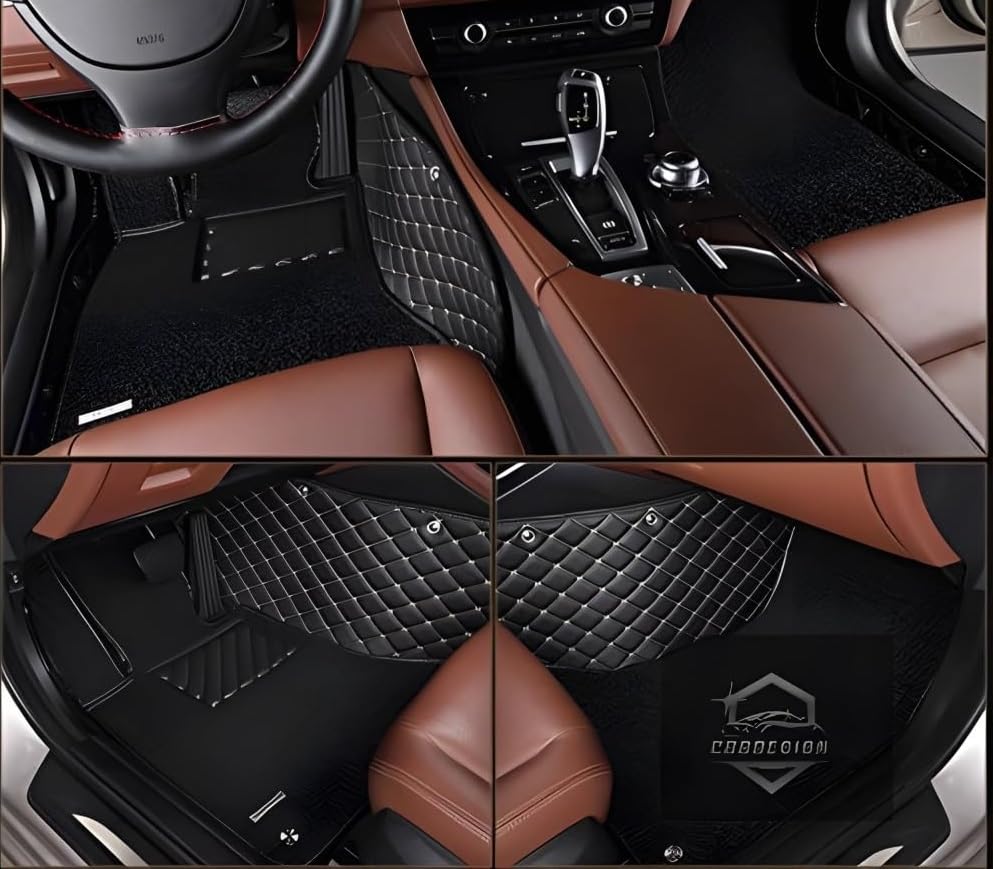 Image of 7D Car Foot Mat for Sierra EV | Black Silver | Premium Leatherette | Imparts Luxurious & Elegant Look | 100% Waterproof and Dust Proof | Custom Fitted Car Floor Tray Mat