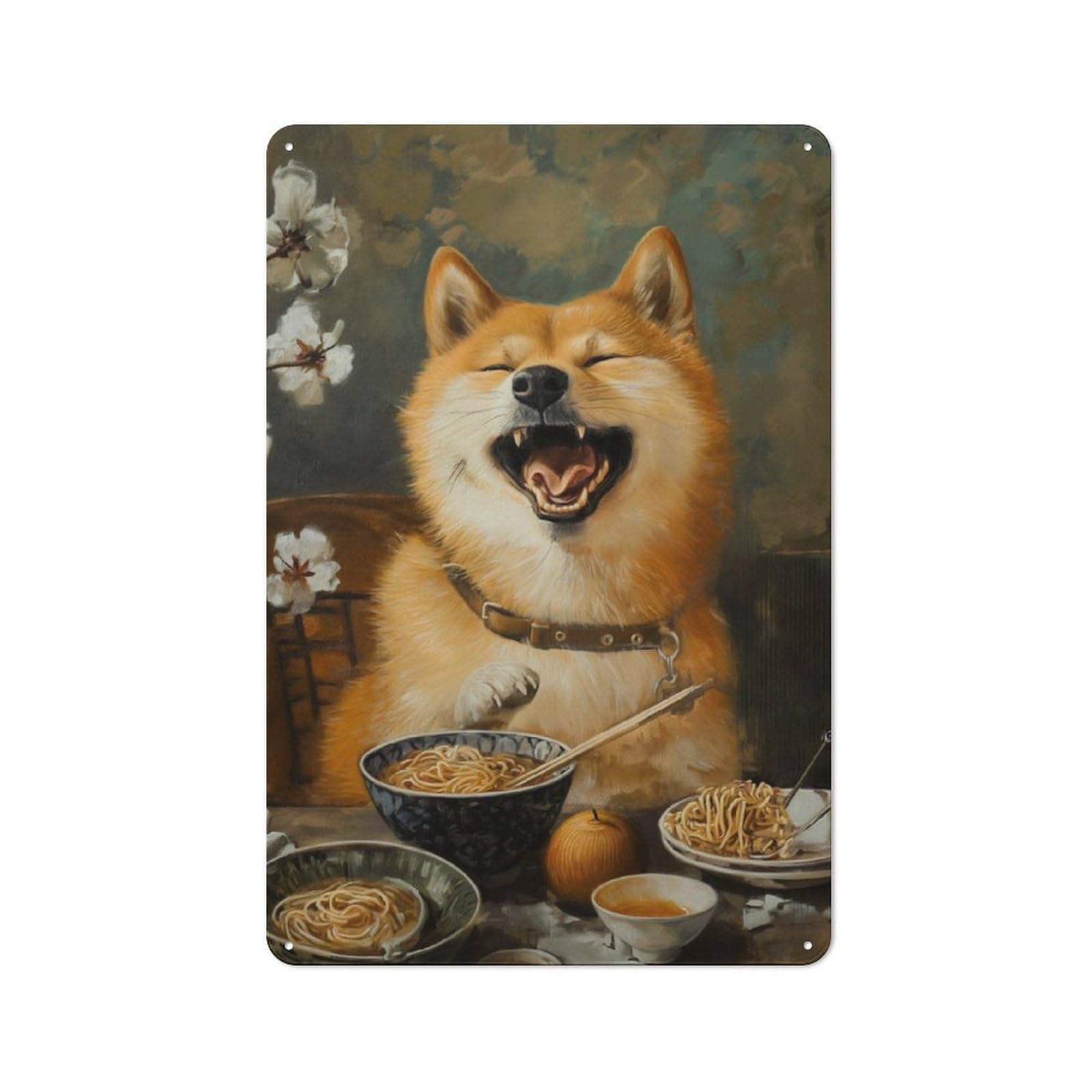 Junmoney Shiba Inu Ramen Noodles Tin Sign 30X20cm With For Workshop Wall, Vintage Decor, For Metal Sign Collectors, For Garage And Workshop Walls