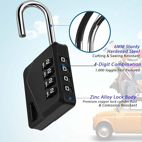 Miniatura 5 de Cerradura de combinación de 4 dígitos, candado de metal resistente, cerraduras de aleación para exteriores con grillete de acero endurecido,