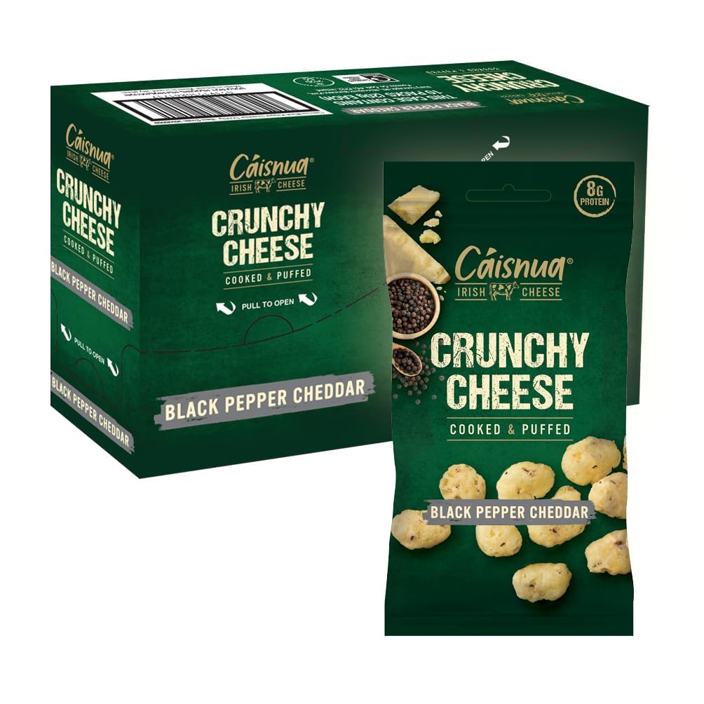 Cáisnua - Knusprig Gepufft Käse Snacks - 20g (Pack of 10) - Keto Snack - Proteinreich - Vegetarisch - (20g (Pack of 10), Black Pepper Cheddar)