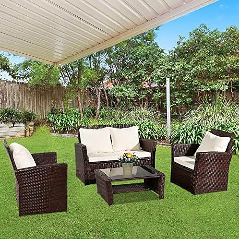 Rattan Garden Furniture Set patio furniture set Garden Sofa Patio Conservatory Patio Weaving Wicker Rattan Sofa Sets Indoor Outdoor Out Sunny Coffee Table and Chairs Set Cover