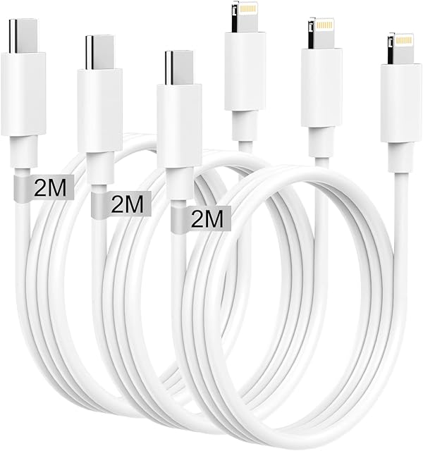 Poukey USB C to Lightning Cable 2M 3Pack[Apple MFi Certified], Fast iPhone Charger Cable 2M Long Lightning to Type C Cord USBC iPhone Charging Cable Lead for iPhone 14 13 12 11 Pro Max/X/XR/8/SE/iPad