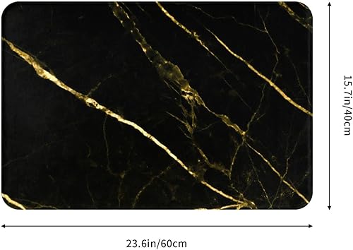 Miniatura 3 de BoeHiop Alfombras de baño de mármol dorado y negro, suaves, antideslizantes, para cocina, interiores y exteriores, tapete absorbente personalizado