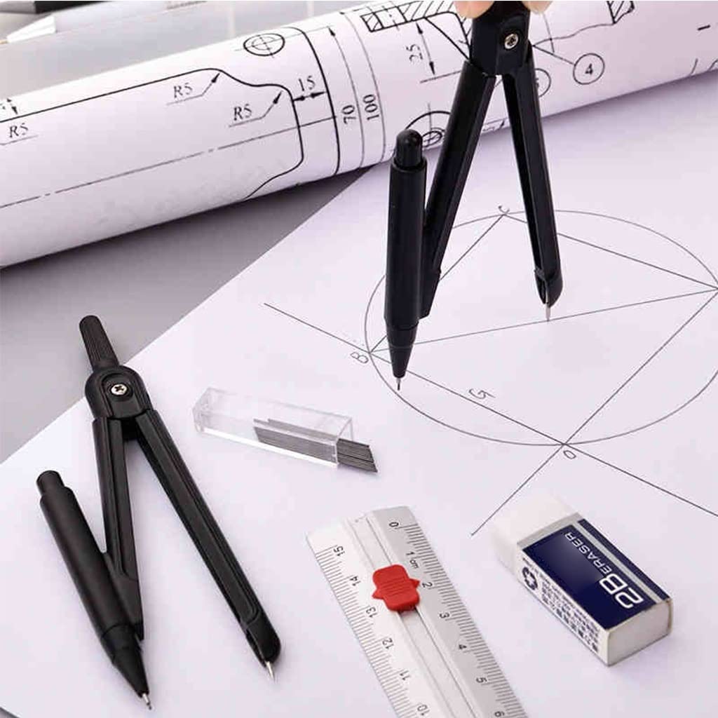 BAtlam Drafting Kit Schwarz Geometrie Math Set Kompass und Bleistift Schüler Zeichenwerkzeuge Schreibwaren Kompass Kompass Zeichnung Winkelmesser Winkelmesser for Schule (Color : 1pcs) (1pcs)
