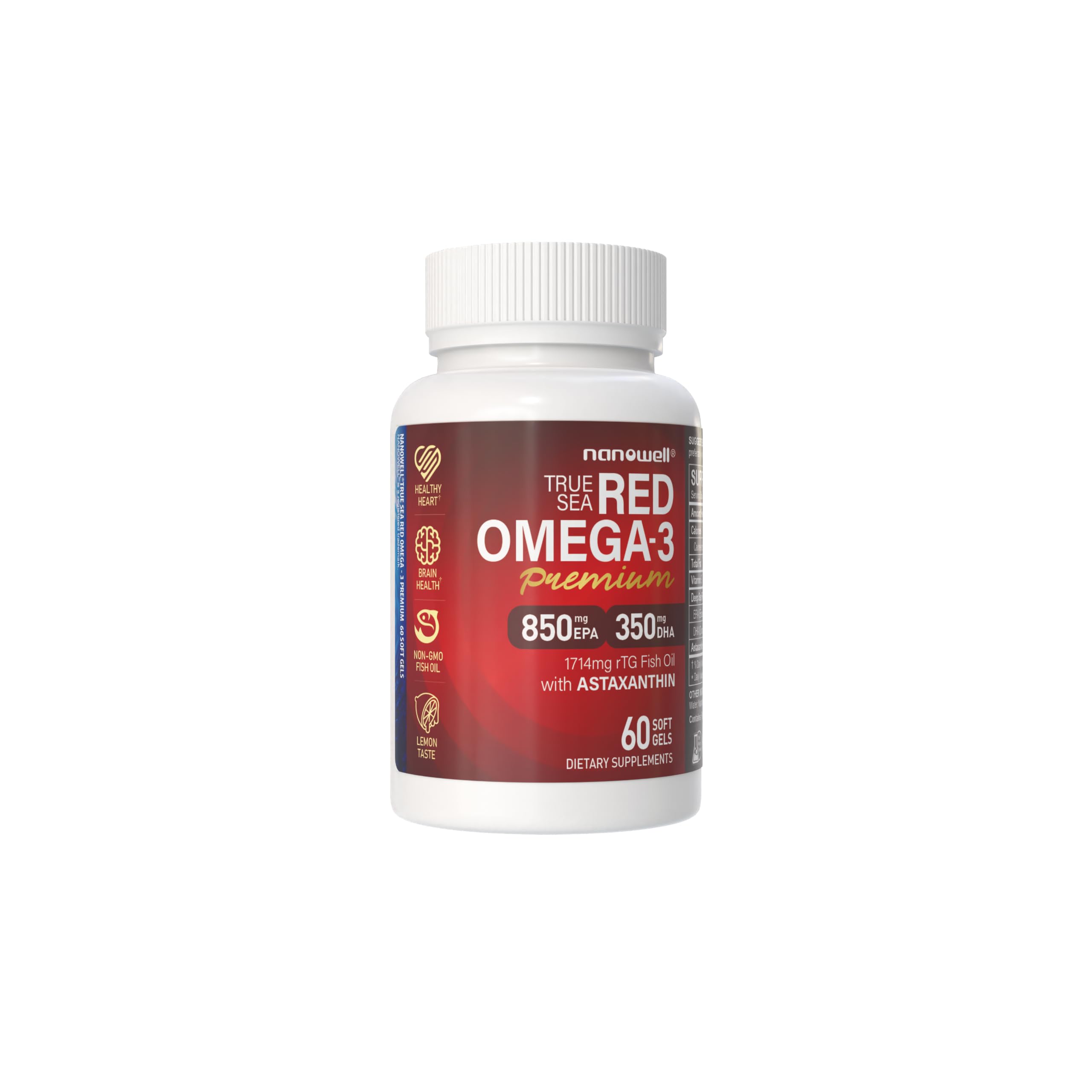 NANOWELL True Sea Omega-3 Fish Oil 1200mg EPA DHA, Astaxanthin, 60 Softgels
