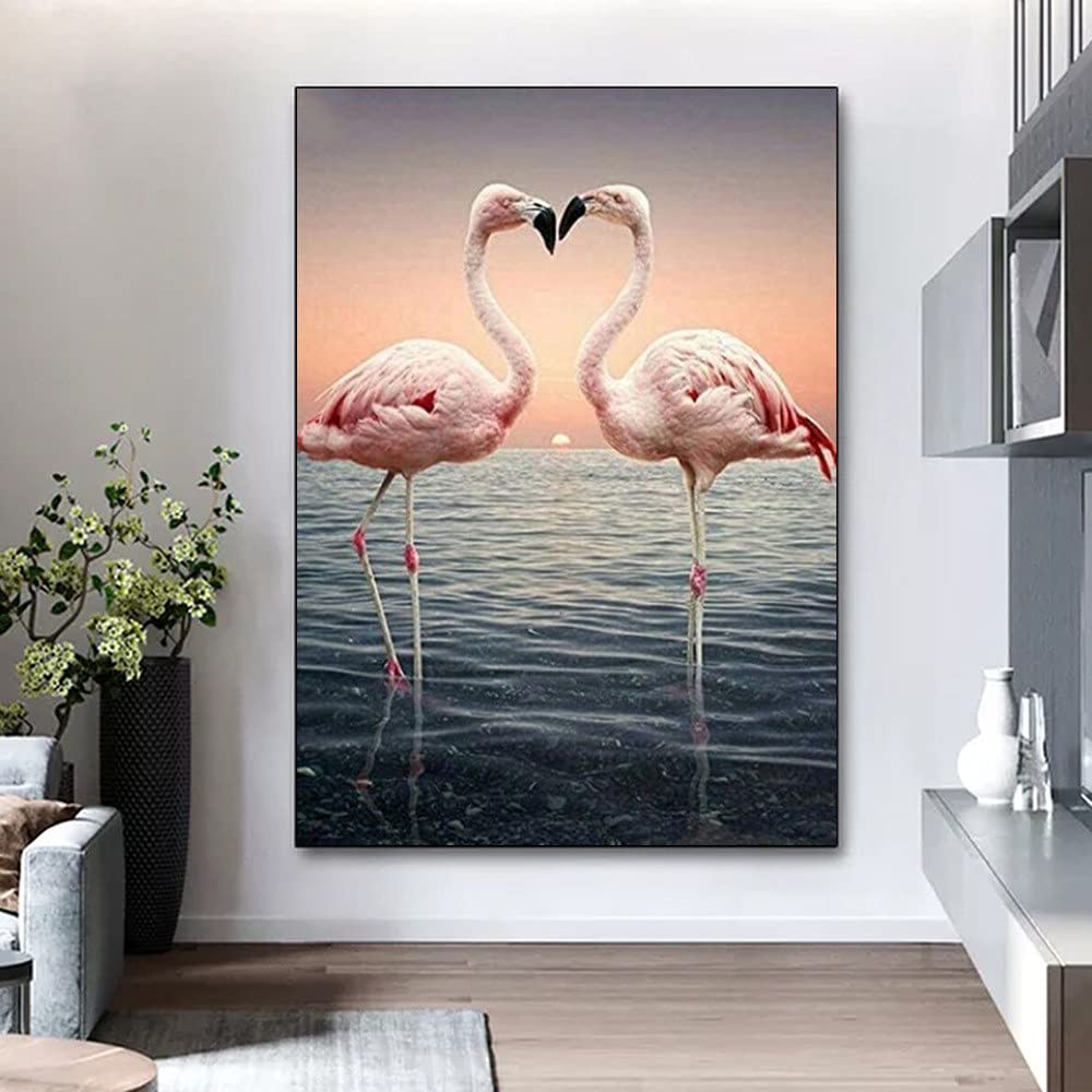 Broderie diamant flamant rose grand format pour la décoration murale du salon et de la chambre