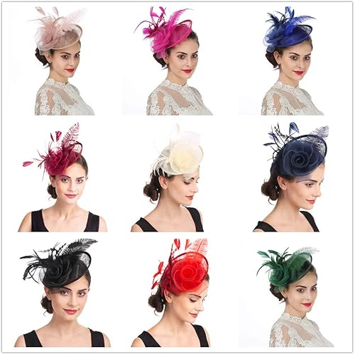 Miniatura 2 de SAFERIN - Fascinador con pinza para el cabello, con plumas, flores, velo para bodas, fiestas, sombrero de té