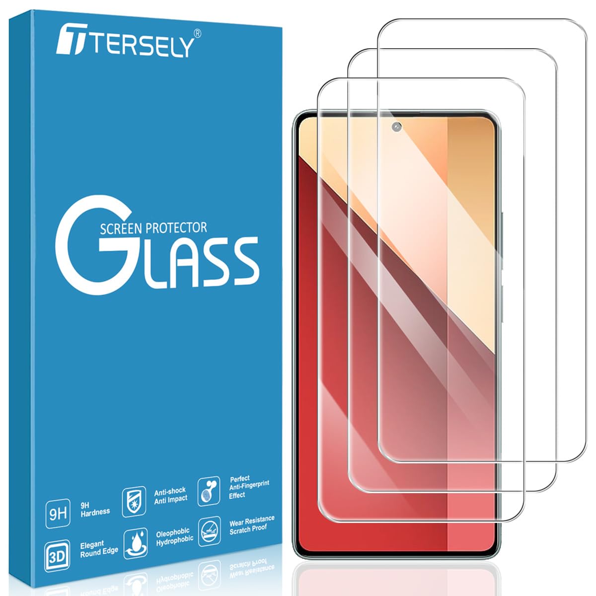 T Tersely[3-Pack] Tempered Glass Screen Protector for Xiaomi Redmi Note 13/Redmi Note 13 Pro, Case Friendly, Ultra-Clear, Shatterproof, Anti-Scratch Film for Enhanced Protection