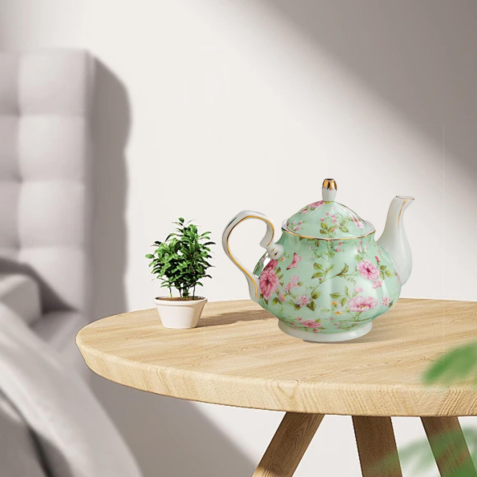 Emaille Teekanne mit Griff Bone China Teekessel Wasserkessel Antik Blumen
