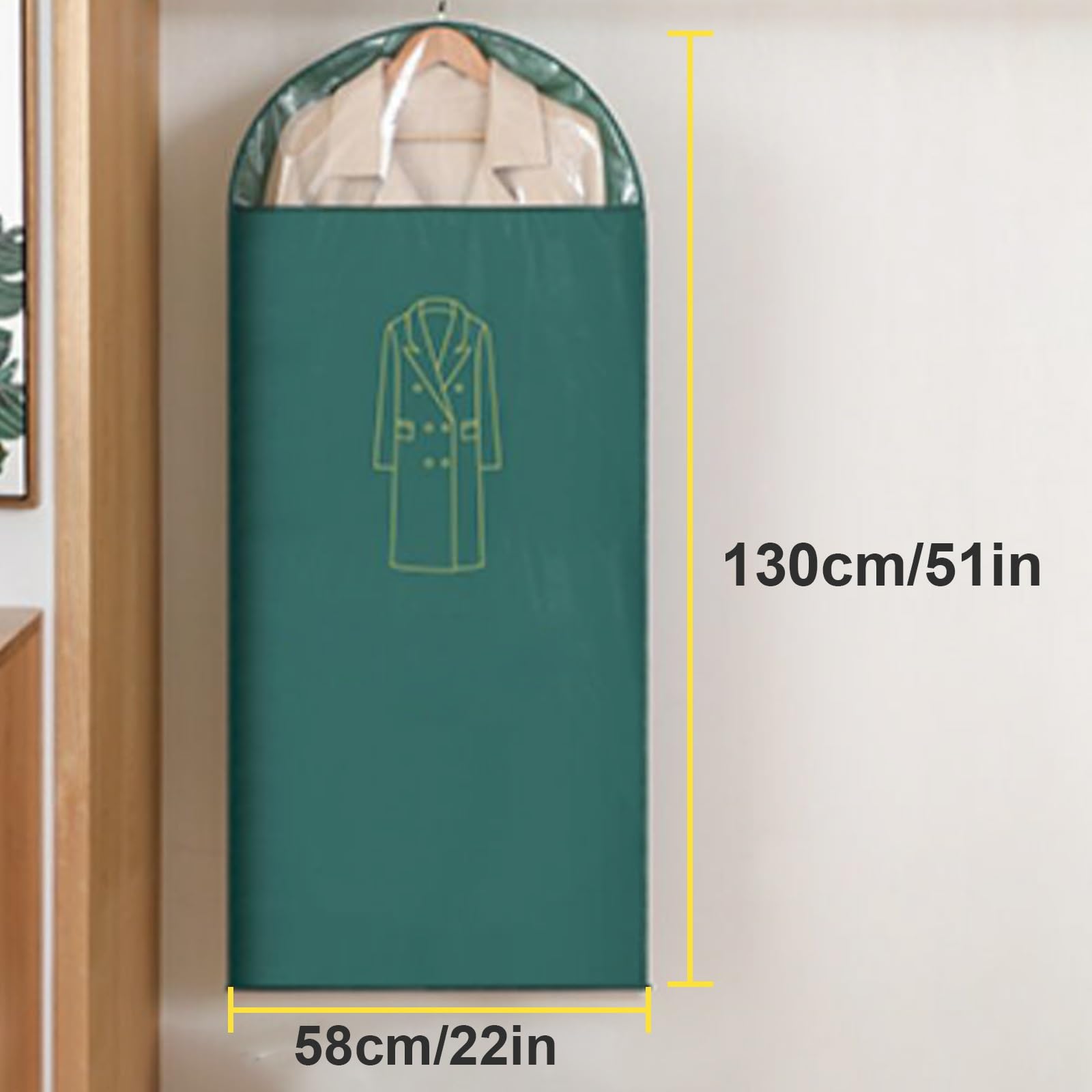 Kleidersäcke, Kleidersack mit transparentem Fenster, kleiderbeutel für die Aufbewahrung im Schrank und für unterwegs - grün(58x130cm/22x35in)
