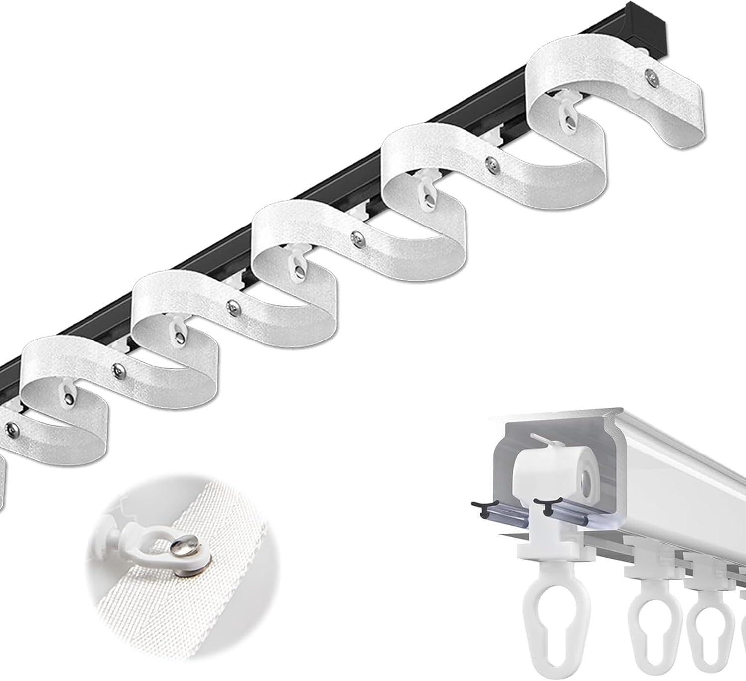 Heavy Duty Ceiling Curtain Track Set 3.3ft-19.7ft, S-Shaped Wave Rail, Easy Install Room Divider, Wall Mount White Curtain Track, 230CM (7.5FT) for Home Decor