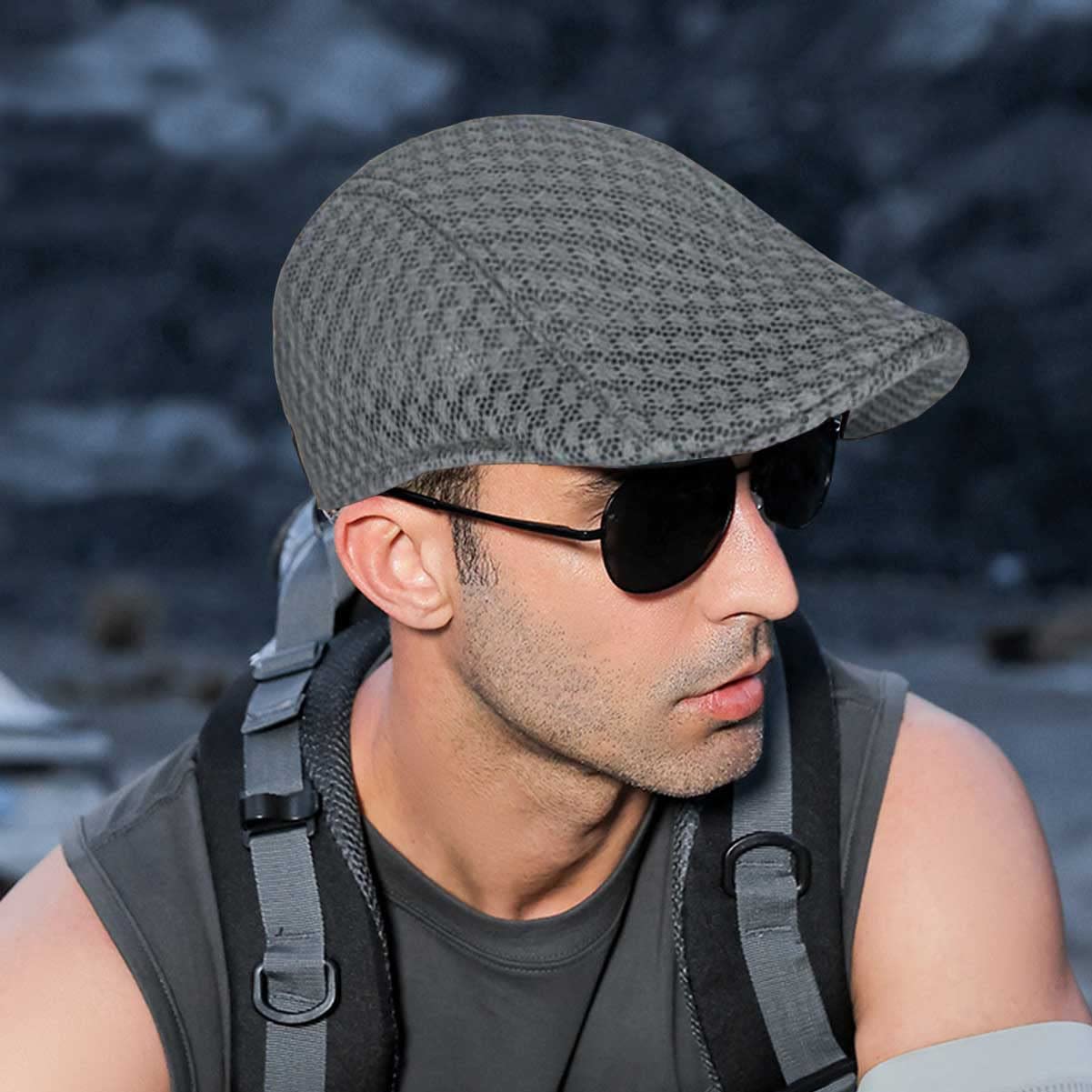 Rayson Czapka z daszkiem oddychająca letnia siateczka czapka golfowa Newsboy -hüte Mesh Flat Enkerbill czapka Casual Cap Hollow Mesh czapka Barette Cap, szary, jeden rozmiar