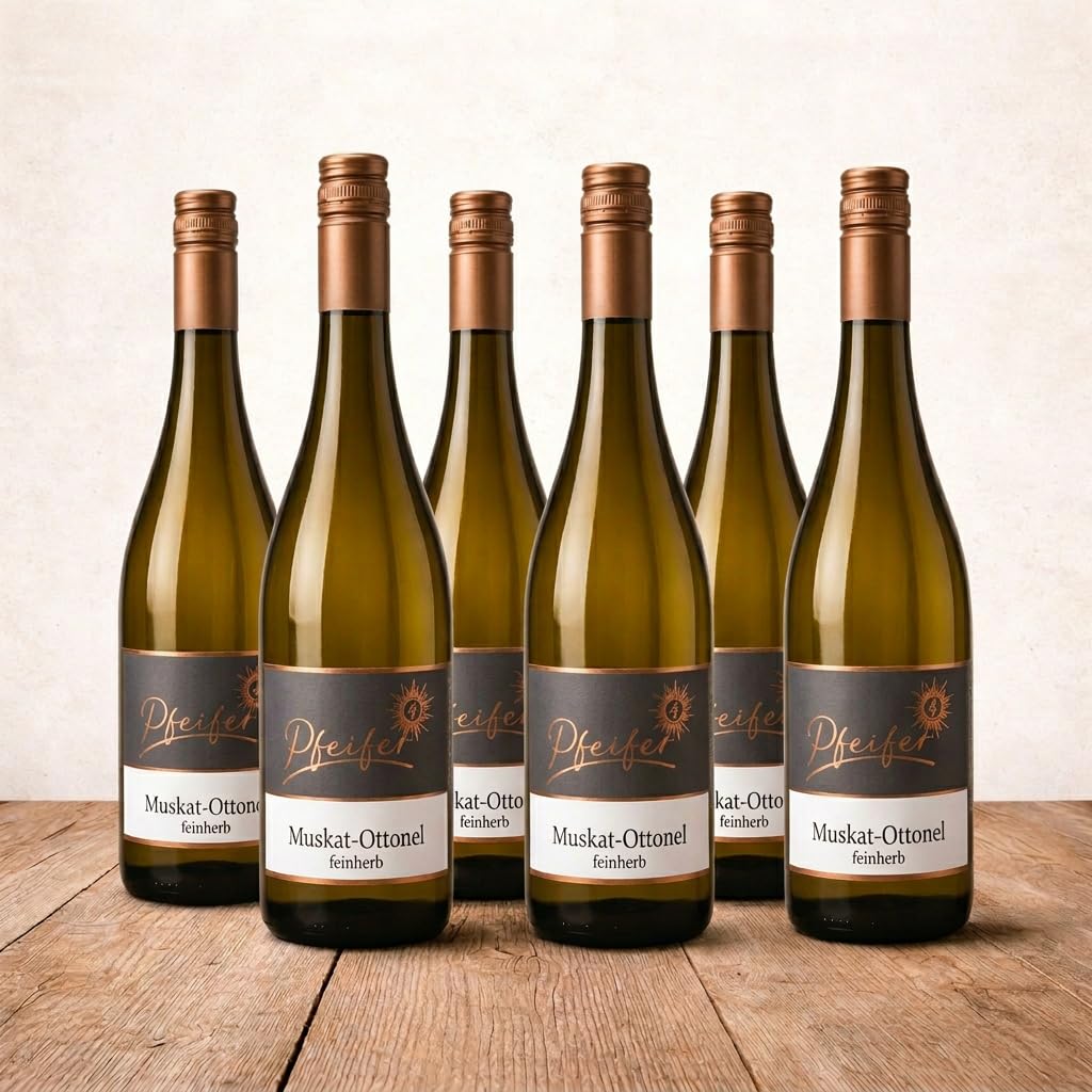 Muskat Ottonel Feinherb Weißwein 6x 0,75L – Aromatischer Weißwein Fruchtig & Blumig – Angenehme Restsüße (28,5 g/l) – Frische Säure (6,7 g/l) – Perfekt als Aperitif & zu Leichten Speisen