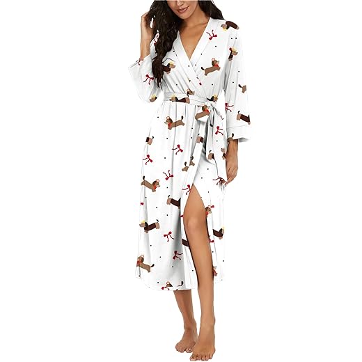 VINTATRE Roupão feminino quimono longo de malha leve macio para dormir com decote em V casual feminino